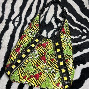 Betseyville by Betsey Johnson WILD Yellow Zebra & Strawberries Oversized Bag